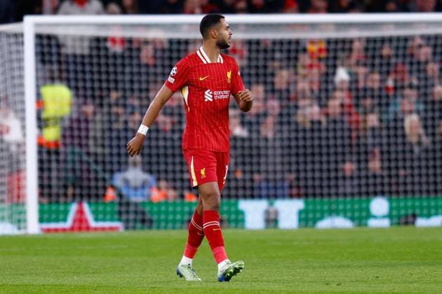 November 27, 2024, Liverpool, Liverpool, ENGLAND: Cody Gakpo of Liverpool celebrates a goal during the UEFA Champions League 2024 25 League Phase MD5 match between Liverpool FC and Real Madrid CF at Anfield on November 27, 2024, in Liverpool, England. Liverpool ENGLAND - ZUMAa181 20241127_zaa_a181_072 Copyright: xDennisxAgyemanx