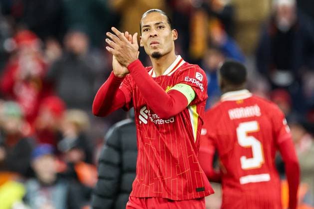 UEFA Champions League, League Phase MD5 Liverpool v Real Madrid Virgil van Dijk of Liverpool acknowledges the fans after the teams victory following the UEFA Champions League, League Phase MD5 Liverpool v Real Madrid at Anfield, Liverpool, United Kingdom, 27th November 2024 (Photo by Mark Cosgrove News Images) Liverpool Anfield Merseyside United Kingdom Copyright: xMarkxCosgrove NewsxImagesx