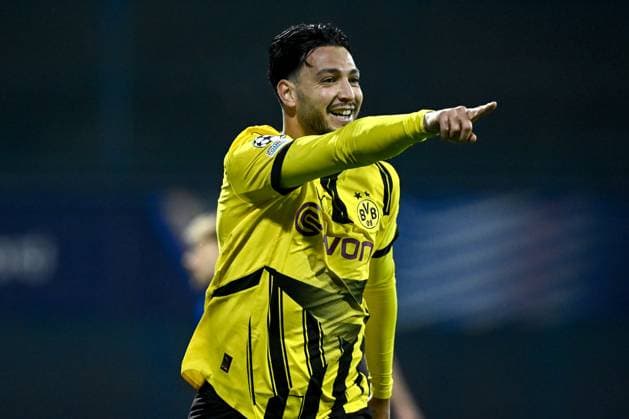 GNK Dinamo v Borussia Dortmund - UEFA Champions League 2024 25 League Phase MD5 Ramy Bensebaini of Borussia Dortmund celebrates after scoring team s second goal during the UEFA Champions League 2024 25 League Phase MD5 match between GNK Dinamo Zagreb and Borussia Dortmund at Maksimir stadium on November 27, 2024 in Zagreb, Croatia.  MarkoxLukunic PIXSELL