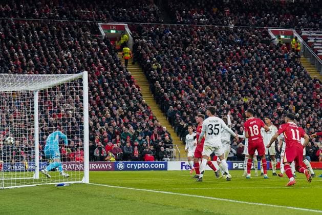 Liverpool FC v Real Madrid CF Liverpool forward Cody Gakpo (18) scores a GOAL 2-0 during the Liverpool FC v Real Madrid CF UEFA Champions League Round 1 league phase Matchday 5 at Anfield, Liverpool, England, United Kingdom on 27 November 2024 Editorial use only. All images are copyright Every Second Media Limited. No images may be reproduced without prior permission. Copyright: xIMAGO EveryxSecondxMediax ESM-1227-0089
