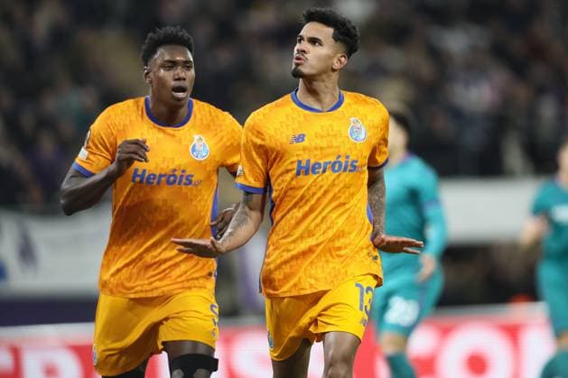 Porto s Galeno celebrates after scoring during a soccer game between Belgian RSC Anderlecht and Portuguese FC Porto, Thursday 28 November 2024 in Brussels, on the fifth day of the group stage of the UEFA Europa League tournament. BRUNOxFAHY  x106699446x