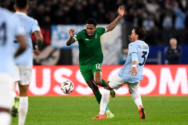 Rwan Seco of Ludogorets and Luca Pellegrini of SS Lazio compete for the ball during the Europa League football match between SS Lazio and PFK Ludogorets at Olimpico stadium in Rome (Italy), November 28, 2024. AndreaxStaccioli