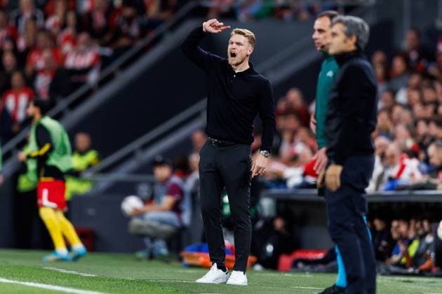 241128 Head coach Oscar Hiljemark of Elfsborg during the Europa League match between Athletic Bilbao and Elfsborg on November 28, 2024 in Bilbao Photo Bildbyran EXT BILDBYRAN kod XY XZ0198 fotboll football soccer fotball uefa europa league europa league athletic bilbao elfsborg bbeng  Copyright: BILDBYRANxEXT BB241128BB870
