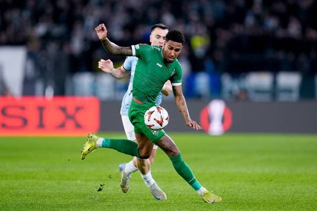 S.S. Lazio v Ludogorets Razgrad - UEFA Europa League 2024 25 League Phase MD5 Rwan Cruz of Ludogorets Razgrad and Gil Patric of SS Lazio compete for the ball during the UEFA Europa League 2024 25 League Phase MD5 match between SS Lazio and Ludogorets Razgrad at Stadio Olimpico on November 28, 2024 in Rome, Italy. Rome Stadio Olimpico Rome Italy Copyright: xGiuseppexMaffiax UEL_Lazio-Ludogorets_281124_BRU4414