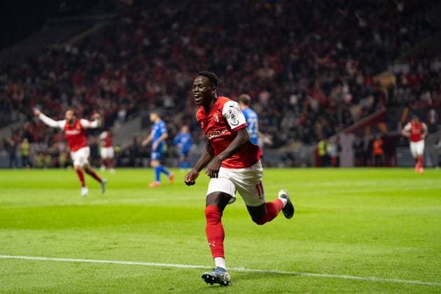 jogo Roger Fernandes do Sporting Clube de Braga a celebrar um golo no jogo SC Braga vs TSG Hoffenein cidade estadio Portugal Copyright: xSmileShutter8x