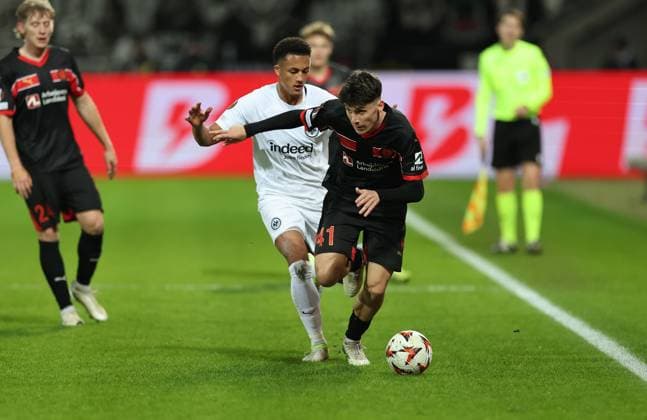 28 11 2024, Football UEFA Europa League, FC Midtjylland Eintracht Frankfurt, emonline, emspor, v l , Tuta Lucas Silva Melo Eintracht Frankfurt , Mikel Krüger Johnson FC Midtjylland DFL DFB REGULATIONS PROHIBIT ANY USE OF PHOTOGRAPHS AS IMAGE SEQUENCES AND OR QUASI VIDEO xdcx Copyright: HMBxMedia Claus