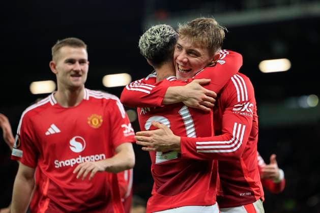 Manchester United, ManU v Bodo Glimt Europa League 28 11 2024. Matchday 5 of 8 GOAL Rasmus Hojlund (9) of Manchester United celebrates scoring to make it 3-2 during the Europa League match between Manchester United and Bodo Glimt at Old Trafford, Manchester, England on 28 November 2024. Manchester Old Trafford Greater Manchester England Editorial use only , Copyright: xConorxMolloyx PSI-20898-0065