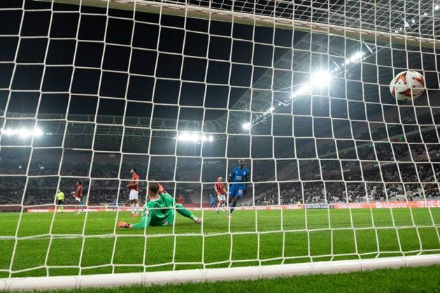 Vaclav Cerny of Rangers scores the first goal past Nice goalkeeper Marcin Bulka during the Europa League group phase match at The Allianz Riviera, Nice. Nice v Rangers, UEFA Europa League, Group Stage, Football, Allianz Riviera, Nice, France - 28 Nov 2024 EDITORIAL USE ONLY No use with unauthorised audio, video, data, fixture lists, club league logos or live services. Online in-match use limited to 120 images, no video emulation. No use in betting, games or single club league player publications. Copyright: xKirkxO Rourke RangersxFC Shutterstockx 14951059hq