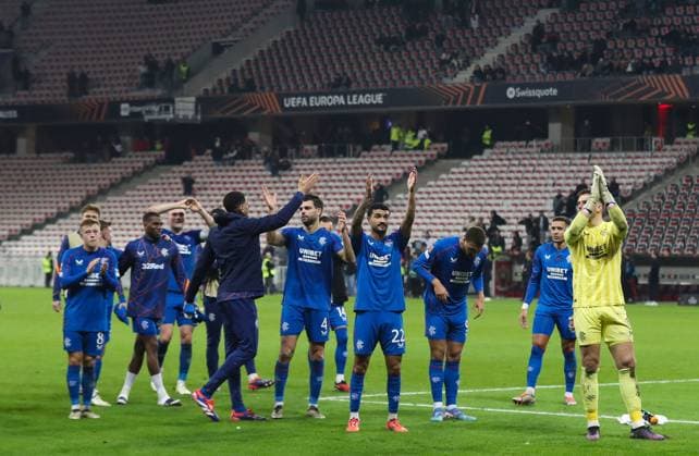 Jefte of Rangers applauds the fans during the Europa League group phase match at The Allianz Riviera, Nice. Nice v Rangers, UEFA Europa League, Group Stage, Football, Allianz Riviera, Nice, France - 28 Nov 2024 EDITORIAL USE ONLY No use with unauthorised audio, video, data, fixture lists, club league logos or live services. Online in-match use limited to 120 images, no video emulation. No use in betting, games or single club league player publications. Copyright: xKirkxO Rourke RangersxFC Shutterstockx 14951059jc