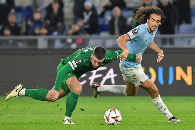 November 28, 2024, Rome, Italy: Edvin Kurtulus of Ludogorets Razgrad (L) and Matteo Guendouzi of SS Lazio (R) seen in action during the Europa League qualifying round - 5th leg match between SS Lazio vs FC Ludogorets at Olympic stadium. Final score: Lazio 0 : 0 Ludogorets Rome Italy - ZUMAs197 20241128_aaa_s197_175 Copyright: xMattiaxVianx