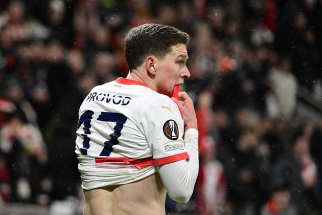 Lukas Provod (Slavia) reacts after a disallowed goal during the UEFA Europa League, 5th round match: SK Slavia Praha - Fenerbahce Istanbul, in Prague, Czech Republic, on November 28, 2024. (CTKxPhoto OndrejxDeml) CTKPhotoP2024112808609  CTKPhotoP2024112808609