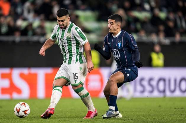 241128 Mohammad Abu Fani of Ferencvaros and Zakaria Loukili of Malmö FF during the UEFA Europa League football match between Ferencvaros and Malmö FF on November 28, 2024 in Budapest Photo Petter Arvidson BILDBYRAN kod PA PA0935 fotboll football soccer fotball uefa europa league europa league malmö ff ferencvaros bbeng bbauto  Copyright: PETTERxARVIDSON BB241128PA158