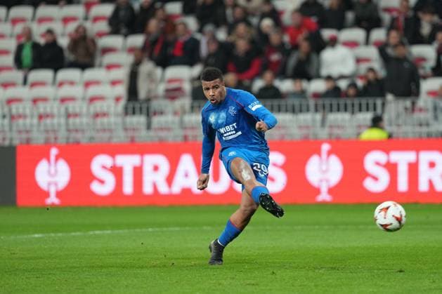Hamza Igamane of Rangers puts his side 3-0 ahead Nice v Rangers, UEFA Europa League, Group Stage, Football, Allianz Riviera, Nice, France - 28 Nov 2024 EDITORIAL USE ONLY No use with unauthorised audio, video, data, fixture lists, club league logos or live services. Online in-match use limited to 120 images, no video emulation. No use in betting, games or single club league player publications. Copyright: xDavexWinter Shutterstockx 14945054bq