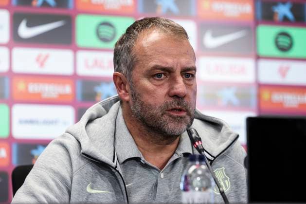 November 29, 2024, Sant Joan Despi, Barcelona, SPAIN: Hansi Flick, head coach of FC Barcelona, Barca attends his press conference, PK, Pressekonferenz during the training day of FC Barcelona ahead the Spanish League, La Liga EA Sports, football match against UD Las Palmas at Ciudad Esportiva Joan Gamper on November 29, 2024 in Sant Joan Despi, Barcelona, Spain. Sant Joan Despi SPAIN - ZUMAa181 20241129_zaa_a181_048 Copyright: xJavierxBorregox