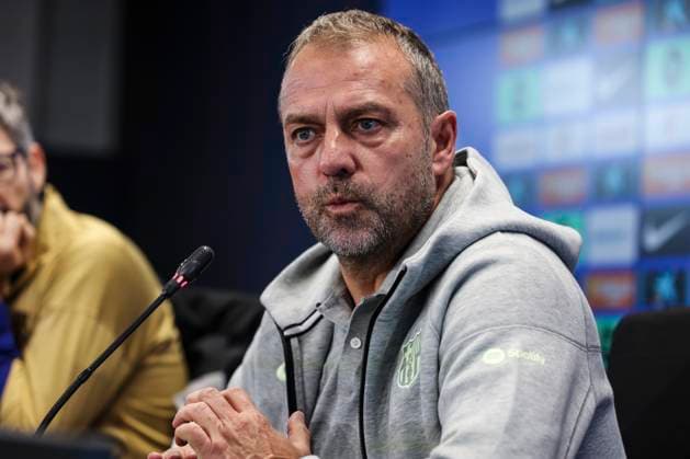 November 29, 2024, Sant Joan Despi, Barcelona, SPAIN: Hansi Flick, head coach of FC Barcelona, Barca attends his press conference, PK, Pressekonferenz during the training day of FC Barcelona ahead the Spanish League, La Liga EA Sports, football match against UD Las Palmas at Ciudad Esportiva Joan Gamper on November 29, 2024 in Sant Joan Despi, Barcelona, Spain. Sant Joan Despi SPAIN - ZUMAa181 20241129_zaa_a181_059 Copyright: xJavierxBorregox