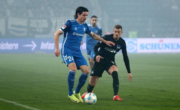 Jean Hugonet on the ball, Michael Cuisance duel Match scene Action Sport Football Soccer 2 Bundesliga Men 14 Matchday Season 2024 2025 29 11 2024 1 FC Magdeburg FCM vs Hertha BSC Berlin DFL regulations prohibit any use of photographs as image sequences and or quasi video
