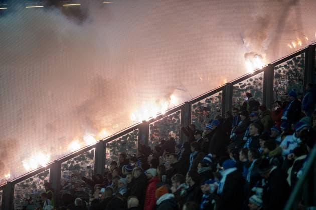 Soccer, Men, Season 2024 2025, 2 Bundesliga 14 Matchday , 1 FC Magdeburg Hertha BSC, Guest block, Hertha fans set off fireworks, 29 11 2024, Copyright: xSebastianxRäppold MatthiasxKochx