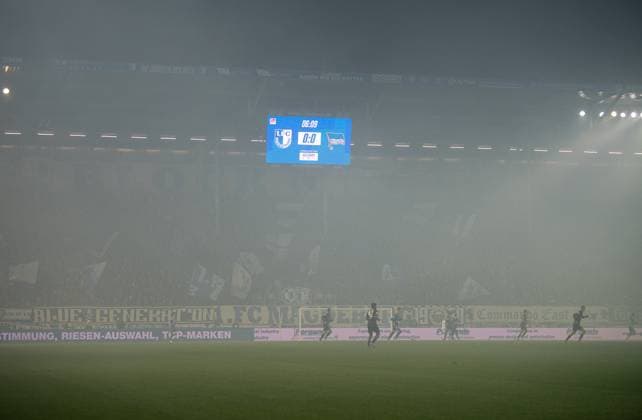 Soccer, Men, Season 2024 2025, 2 Bundesliga 14 Matchday , 1 FC Magdeburg Hertha BSC, Smoke in the stadium, 29 11 2024, Copyright: xSebastianxRäppold MatthiasxKochx