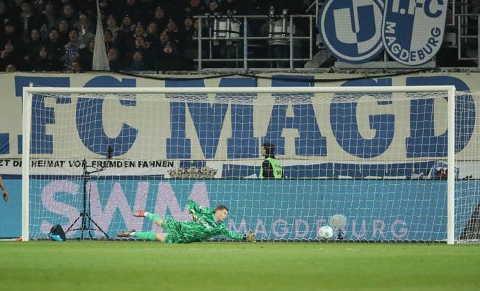 Goalkeeper Tjark Ernst concedes the 1 0 by Mohammed El Hankouri Sport Football Soccer 2 Bundesliga Men 14 Matchday Season 2024 2025 29 11 2024 1 FC Magdeburg FCM vs Hertha BSC Berlin DFL regulations prohibit any use of photographs as image sequences and or quasi video