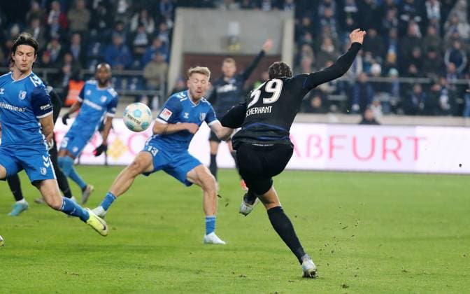 Derry Scherhant scores the goal to equalize 1 1 Sport Soccer Football 2 Bundesliga Men 14 Matchday Season 2024 2025 29 11 2024 1 FC Magdeburg FCM vs Hertha BSC Berlin DFL regulations prohibit any use of photographs as image sequences and or quasi video