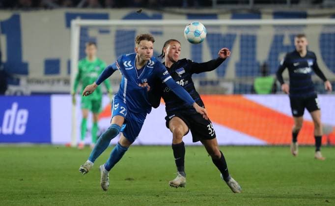 Philipp Hercher, Derry Scherhant duel match scene Action Sport Football Soccer 2 Bundesliga Men 14 Matchday Season 2024 2025 29 11 2024 1 FC Magdeburg FCM vs Hertha BSC Berlin DFL regulations prohibit any use of photographs as image sequences and or quasi video