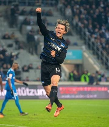 Soccer, Men, Season 2024 2025, 2 Bundesliga 14 Matchday , 1 FC Magdeburg Hertha BSC, Fabian Reese Hertha BSC , Celebration after goal to 1 3, 29 11 2024, Copyright: xSebastianxRäppold MatthiasxKochx