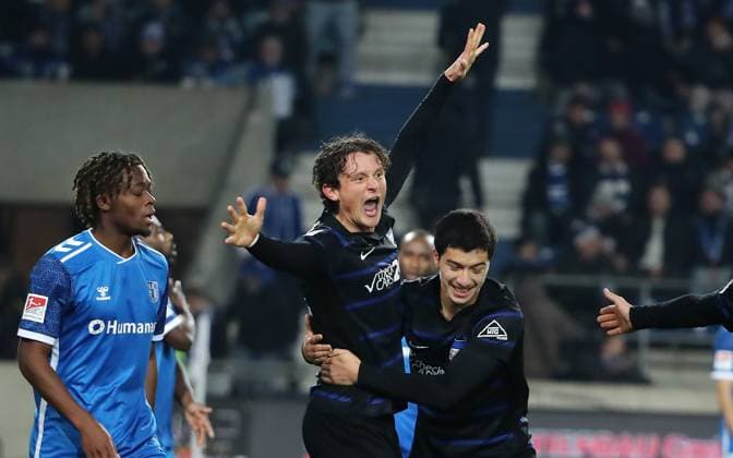 Fabian Reese celebrates after 1 3 by Luca Schuler, with Ibrahim Maza Joy Emotion Cheering Sport Football Soccer 2 Bundesliga Men 14 Matchday Season 2024 2025 29 11 2024 1 FC Magdeburg FCM vs Hertha BSC Berlin DFL regulations prohibit any use of photographs as image sequences and or quasi video