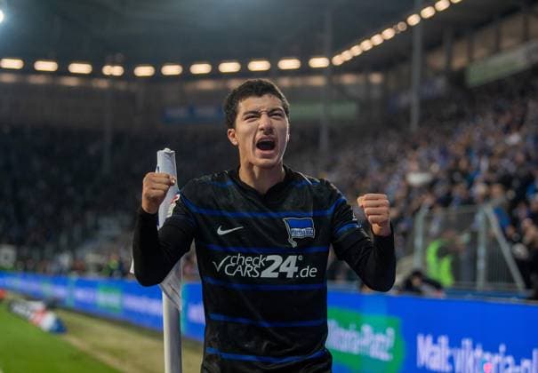 Soccer, Men, Season 2024 2025, 2 Bundesliga 14 Matchday , 1 FC Magdeburg Hertha BSC, Ibrahim Maza Hertha BSC , Cheering after goal, 29 11 2024, Copyright: xSebastianxRäppold MatthiasxKochx