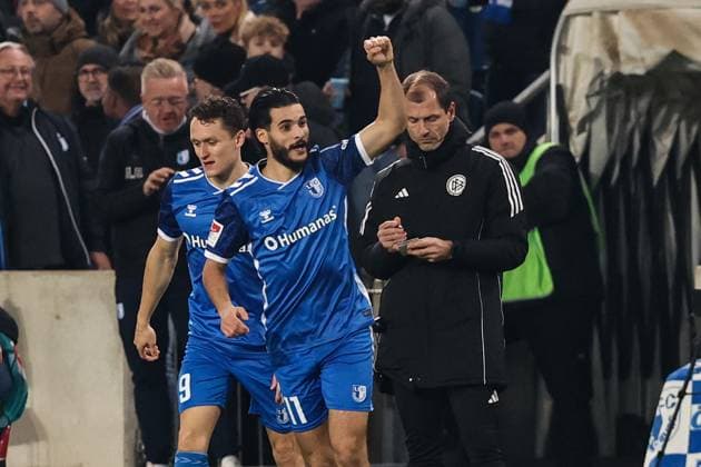 Goalscorer Mohammed El Hankouri 1 FC Magdeburg,11 scores to 1 0 2 Soccer Bundesliga Season 2024 2025 1 FC Magdeburg vs Hertha BSC Berlin at the Avnet Arena in Magdeburg Action,Soccer,Man,Men,Germany,29 11 2024