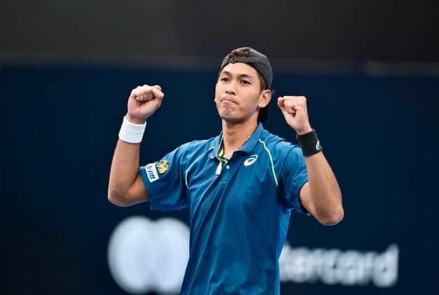 CHENGDU, CHINA - NOVEMBER 30: Kasidit Samrej of Thailand celebrates after winning the Men s Singles Final match against Rio Noguchi of Japan on day 6 of 2025 Australian Open Asia-Pacific Wildcard Play-off at Sichuan International Tennis Centre on November 30, 2024 in Chengdu, Sichuan Province of China.  Copyright: xVCGx 111533787208