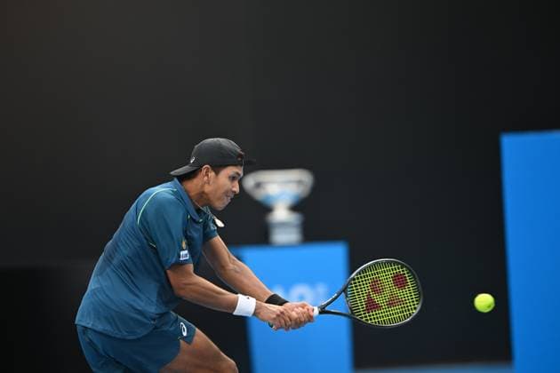 CHENGDU, CHINA - NOVEMBER 30: Kasidit Samrej of Thailand competes in the Men s Singles Final match against Rio Noguchi of Japan on day 6 of 2025 Australian Open Asia-Pacific Wildcard Play-off at Sichuan International Tennis Centre on November 30, 2024 in Chengdu, Sichuan Province of China.  Copyright: xVCGx 111533787216