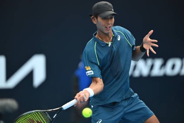 CHENGDU, CHINA - NOVEMBER 30: Kasidit Samrej of Thailand competes in the Men s Singles Final match against Rio Noguchi of Japan on day 6 of 2025 Australian Open Asia-Pacific Wildcard Play-off at Sichuan International Tennis Centre on November 30, 2024 in Chengdu, Sichuan Province of China.  Copyright: xVCGx 111533787217