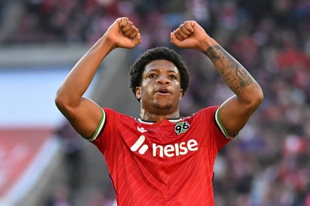 Koeln, Rheinenergiestadion, 30 11 24, GER, Herren, 2 Bundesliga, Saison 2024 2025, 1 FC Koeln Hannover 96 Bild Jessic NGANKAM Hannover jubilates after his goal to 0 1 Only for editorial use DFL regulations prohibit any use of photographs as image sequences and or quasi video NRW Germany