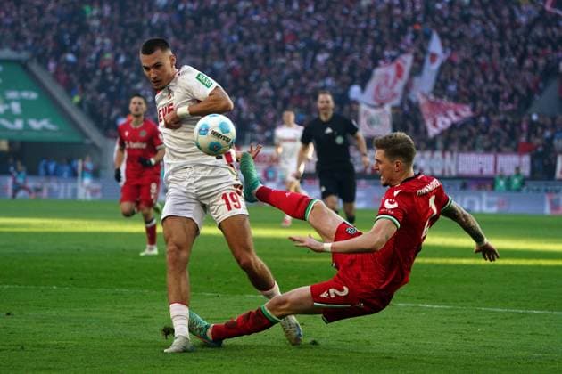 Football, 2 BL Season 2024 2025 1 FC Köln vs Hannover 96 RheinEnergiestadion,Köln tim lemperle, 1 FC Köln, josh knight hannover 96