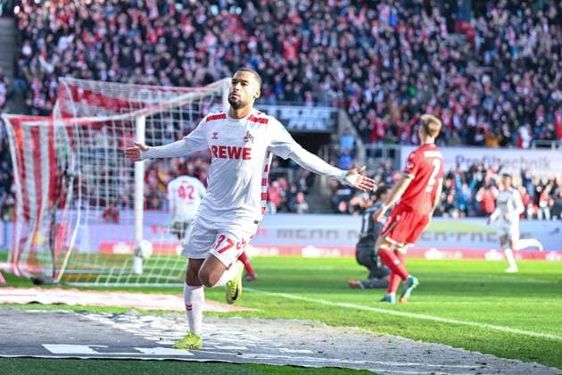 30 11 2024, Football, 2 Bundesliga, Matchday 14 Season 2024 2025, 1 FC Köln Hannover 96, Linton Maina 1 FC Köln celebrates the goal for 2 2 xRHR PHOTO TKx Copyright: RHR-FOTOx RHR-FOTO TK