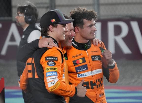 Formula 1 Qatar Airways Qatar Grand Prix 2024 30 11 2024, Losail International Circuit, Doha, Formula 1 Qatar Airways Qatar Grand Prix 2024 ,in the picture winner Oscar Piastri AUS , McLaren F1 Team, 2nd place for Lando Norris GBR , Managing Director Zak Brown McLaren Formula 1 Team nordphotoxGmbHx xBratic nph00250