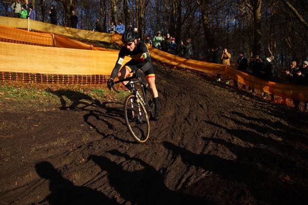 Cyclo-cross World Masters Championships in Hamburg, men, age group 50 54 Danny Sleeckx Belgium on a downhill run