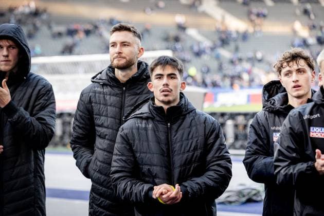 Football men 2 Bundesliga 13 Matchday Season 2024 2025 Hertha BSC Berlin SSV Ulm 1846 Football 23 11 2024 16 Aaron Cellar SSV Ulm 1846 Football After Game over DFL Regulations Prohibit any Use of Photographs AS Image sequences and Or Quasi Video Berlin Olympic Stadium Berlin Germany