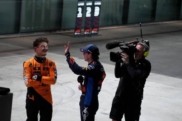 Formula 1 Qatar Airways Qatar Grand Prix 2024 30 11 2024, Losail International Circuit, Doha, Formula 1 Qatar Airways Qatar Grand Prix 2024 ,in the picture 3 starting position for Lando Norris GBR , McLaren F1 Team, Pole position for Max Verstappen NLD , Oracle Red Bull Racing nordphotoxGmbHx xBratic nph00250