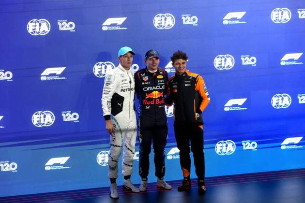 Formula 1 Qatar Airways Qatar Grand Prix 2024 30 11 2024, Losail International Circuit, Doha, Formula 1 Qatar Airways Qatar Grand Prix 2024 ,in the picture pole position for Max Verstappen NLD , Oracle Red Bull Racing, 2 grid position for George Russell GBR , Mercedes AMG Petronas Formula One Team, 3 grid position for Lando Norris GBR , McLaren F1 Team nordphotoxGmbHx xBratic nph00250