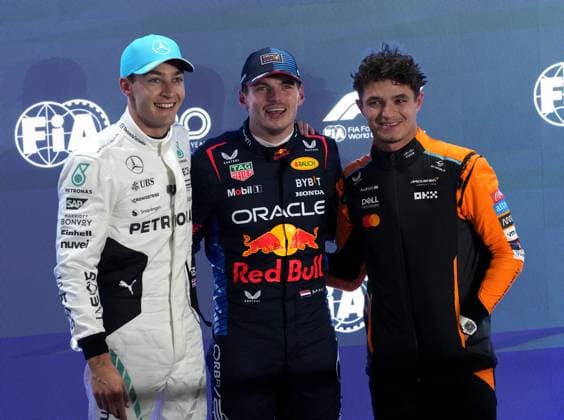 Formula 1 Qatar Airways Qatar Grand Prix 2024 30 11 2024, Losail International Circuit, Doha, Formula 1 Qatar Airways Qatar Grand Prix 2024 ,in the picture pole position for Max Verstappen NLD , Oracle Red Bull Racing, 2 grid position for George Russell GBR , Mercedes AMG Petronas Formula One Team, 3 grid position for Lando Norris GBR , McLaren F1 Team nordphotoxGmbHx xBratic nph00250