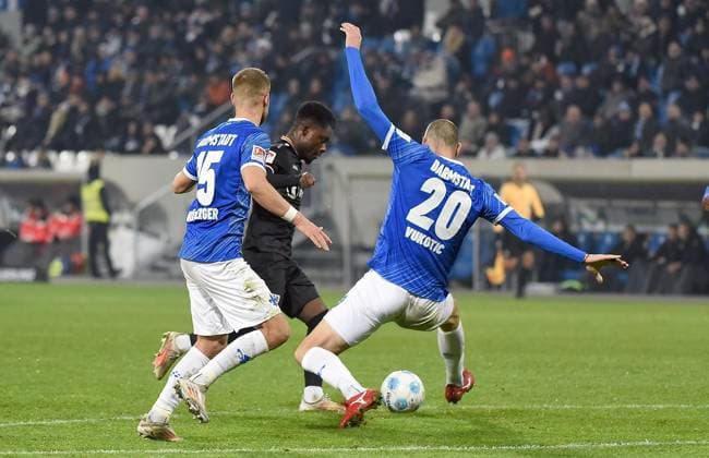 30 11 2024, xhbx, Soccer 2 Bundesliga, SV Darmstadt 98 Preussen Münster emspor, v l Fabian Nürnberger SV Darmstadt 98 , Daniel Kyerewaa Preußen Münster , Aleksandar Vukotic SV Darmstadt 98 DFL DFB REGULATIONS PROHIBIT ANY USE OF PHOTOGRAPHS as IMAGE SEQUENCES and or QUASI VIDEO Darmstadt
