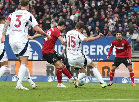 01 12 2024 Soccer season 2024 2025 2 Soccer Bundesliga 14 Matchday 1 FC Nürnberg FCN Club Fortuna Düsseldorf 1895 F95 Sportfoto Zink DaMa xdaxmax DFL regulations prohibit any use of photographs as image sequences and or quasi video only for editorial use Mahir Emreli 30, 1 FC Nürnberg FCN with shot on goal
