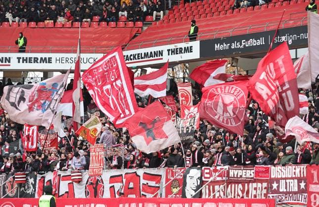 01 12 2024 Soccer Season 2024 2025 2 Soccer Bundesliga 14 Matchday 1 FC Nürnberg FCN Club Fortuna Düsseldorf 1895 F95 Sportfoto Zink DaMa xdaxmax DFL regulations prohibit any use of photographs as image sequences and or quasi video only for editorial use spectators audience fans of Fortuna Düsseldorf cheer team team on waving flags