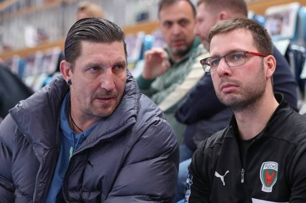 01 12 2024, xtgx, Handball, Daikin HBL, 1 VfL Potsdam Fuechse Berlin v l Stefan Kretzschmar Berlin, Director of Sports , Jaron Siewert Berlin, Coach Potsdam