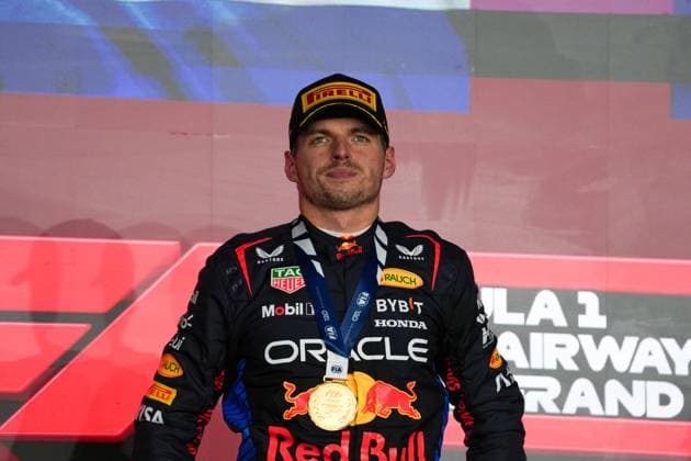 Podium with Max Verstappen (NED) - Oracle Red Bull Racing - Red Bull RB20 - Honda RBP Charles Leclerc (MON) - Scuderia Ferrari - Ferrari SF-24 - Ferrar Oscar Piastri (AUS) - McLaren Formula 1 Team - McLaren MCL38 - Mercedes& xA; & xA;during the Race of 01.12.2024, Lusail International Circuit, Doha, Formula 1 Qatar Airways Qatar Grand Prix 2024& xA;  Copyright: xAlessioxDexMarco IPAxSportx xipax xx IPA_52020510 IPA_Agency_IPA52020510