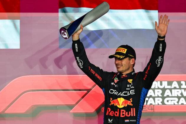(241202) -- LUSAIL, Dec. 2, 2024 -- Red Bull s Dutch Driver Max Verstappen celebrates on the podium after the race of the Qatar F1 Grand Prix at Lusail International Circuit in Lusail, Qatar, Dec. 1, 2024. (Photo by Xinhua) (SP)QATAR-LUSAIL-F1-GRAND PRIX QianxJun 
