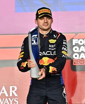 FORMULA ONE QATAR GRAND PRIX 2024 The winner Netherlands Formula One driver Max Verstappen of Red Bull Racing celebrates with trophy on the podium after after the Formula 1 Grand Prix of Qatar at Lusail International Circuit in Lusail, Qatar,, on December 1, 2024. DOHA Qatar Copyright: xNOUSHADx