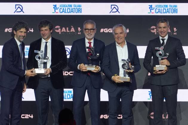 Milan FC, D. Albertini, M.Tassotti, R. Donadoni, B. Costacurta, legend team at AIC Soccer Gala and awards ceremony, Milan, December 02 , 2024  Copyright: xGianxMattiaxD Albertox LaPressex