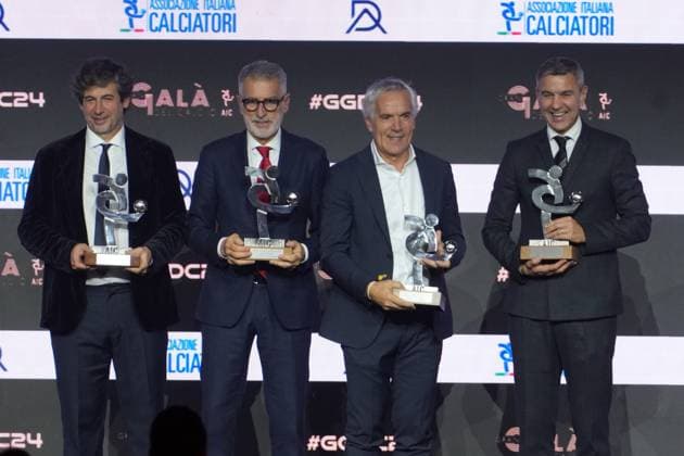 Milan FC, D. Albertini, M.Tassotti, R. Donadoni, B. Costacurta, legend team at AIC Soccer Gala and awards ceremony, Milan, December 02 , 2024  Copyright: xGianxMattiaxD Albertox LaPressex